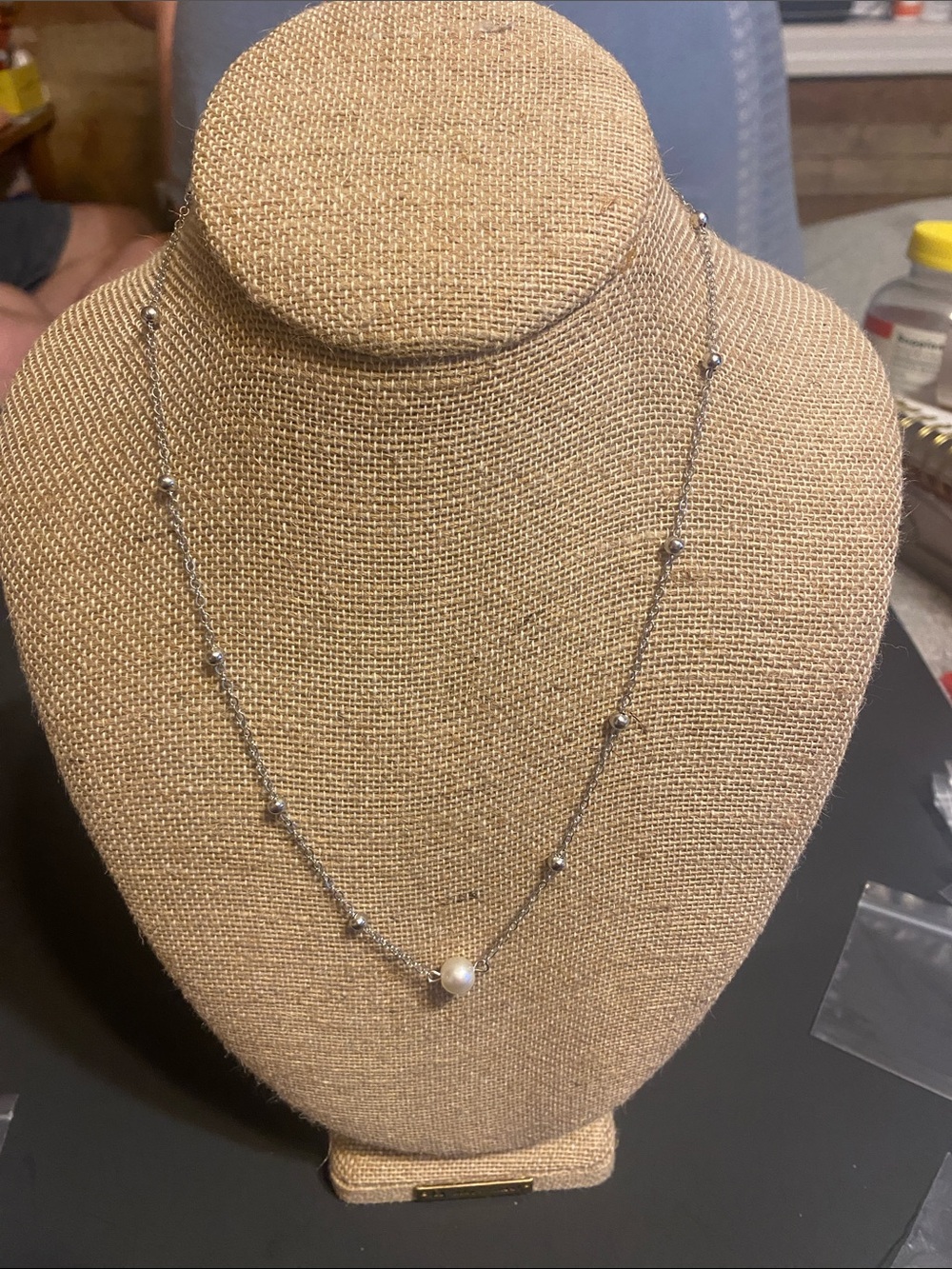 Fashion Jewelry Silver Bead Chain Necklace with Single White Pearl